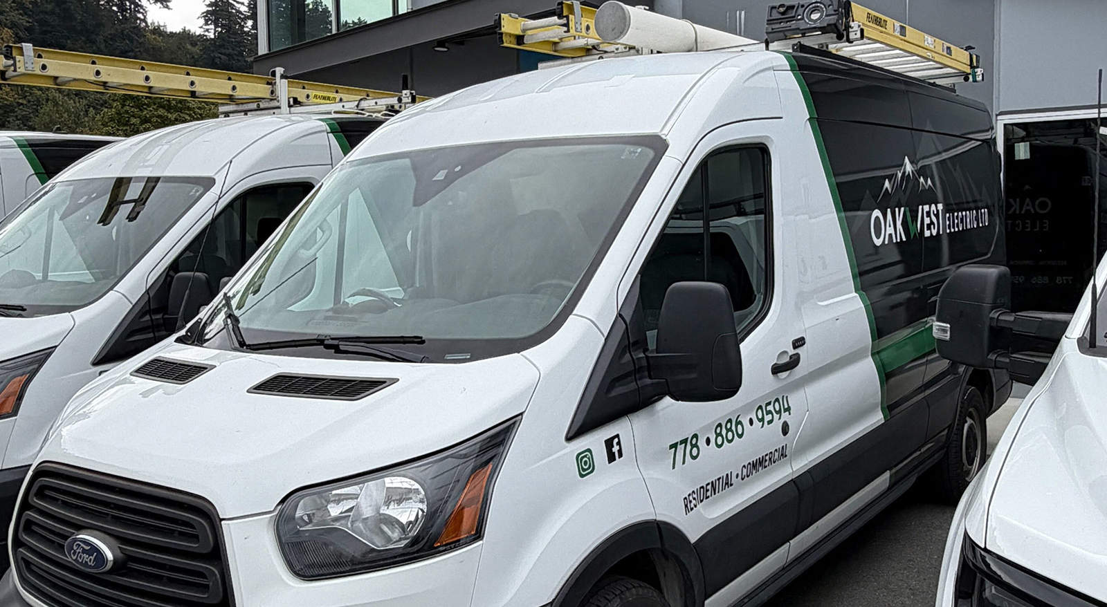 White Oakwest Electric service van parked and ready for professional outdoor lighting installation in Langley.
